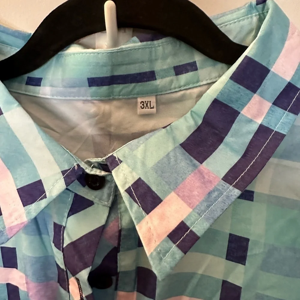 Ladies plaid button down turquoise blue faded to purple 3xl - Picture 2 of 2